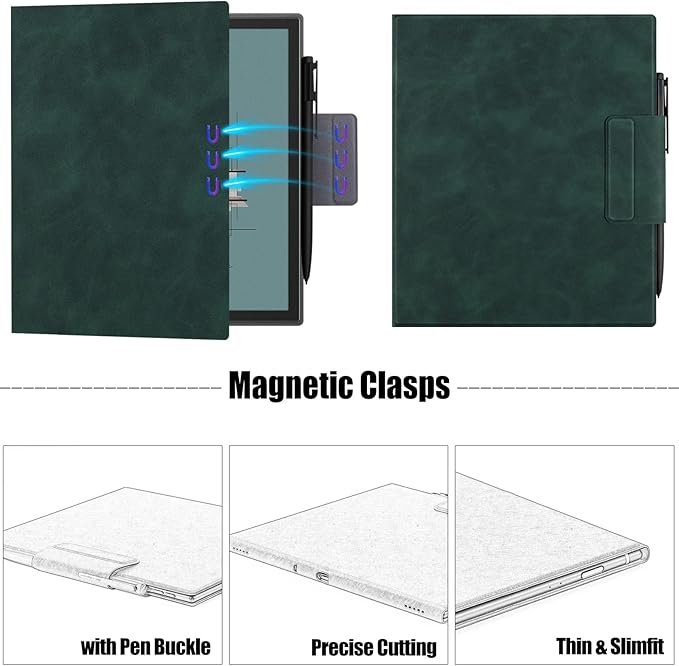 BOZHUORUI Magnetic Case for Boox Note Air 5 C Tablet ePaper (10.32025 Released) | Pen Buckle Design | with Auto Sleep/Wake | Thin &amp Light | PU Leather Cover (Pine Green)