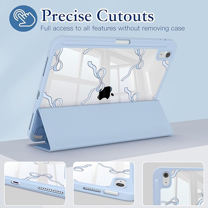 CISSOOK Compatible with iPad 11 Inch 2025 (A16) Case /10.9 inch iPad 10th 2022 with Apple Pencil Slot Auto Wake/Sleep Soft Light Blue Bow Shockproof Cover