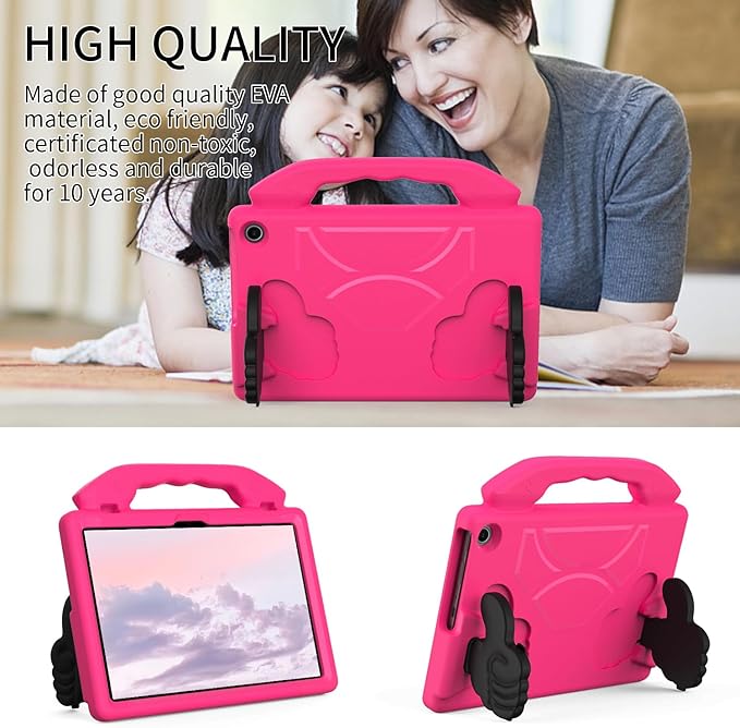 for Amazon Fire Max 11 Kids Tablet Case EVA Material Light Weight Shockproof Rugged Heavy Duty Thumb Kickstand Kids Case for Amazon Fire Max 11 (2023) (Rose red)