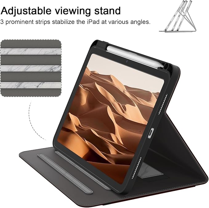 Case for iPad Pro 11 inch (M5/M4) 2025/2024 Multi-Angle PU Leather Cover for i Pad Pro 11 with Pencil Holder/Hand Strap/Pocket Auto Wake/Sleep Dark Brown