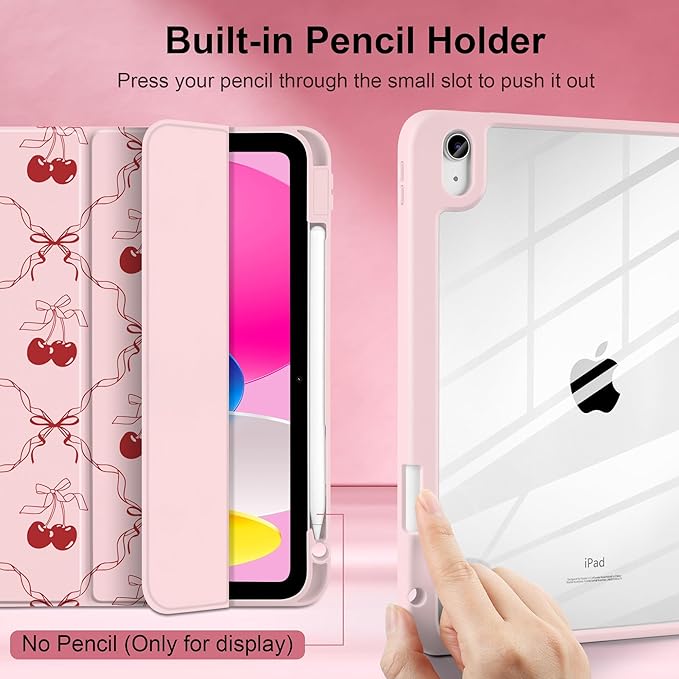 DONGKE Case for iPad (A16) 11th Generation 11 inch 2025 &amp iPad 10th Gen 10.9 inch 2022 [Built-in Pencil Holder] Clear Acrylic Back Trifold Stand Smart Cover Auto Sleep/Wake Ribbon Swirl