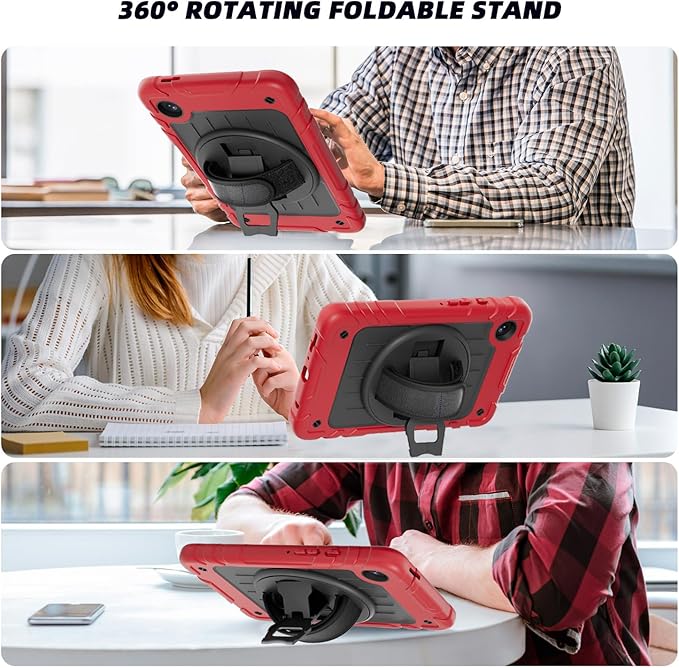 Case for Samsung Galaxy Tab A9 Case 8.7 Inch 2023 with 360 Rotating Hand Strap &amp Shoulder StrapProtective Case for Galaxy Tab A9 8.7 Tablet SM-X110/X115/X117 (Red+Black)