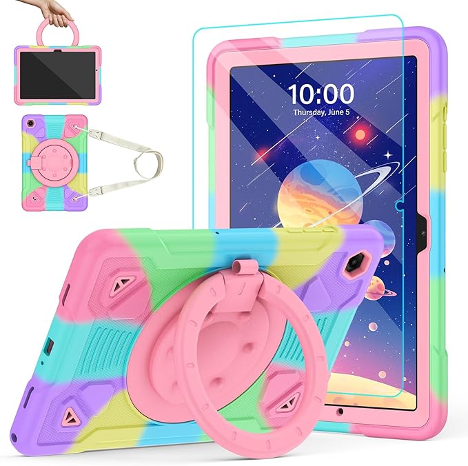 Case for Samsung Galaxy Tab A11+ Plus/ A9+ 11 inch 2025/2023 with Screen Protector 360°Rotating Stand &amp Shoulder Strap Pencil Holderfor Tab A11 Plus / A9 Plus Tablet Case Kids (Colourful)