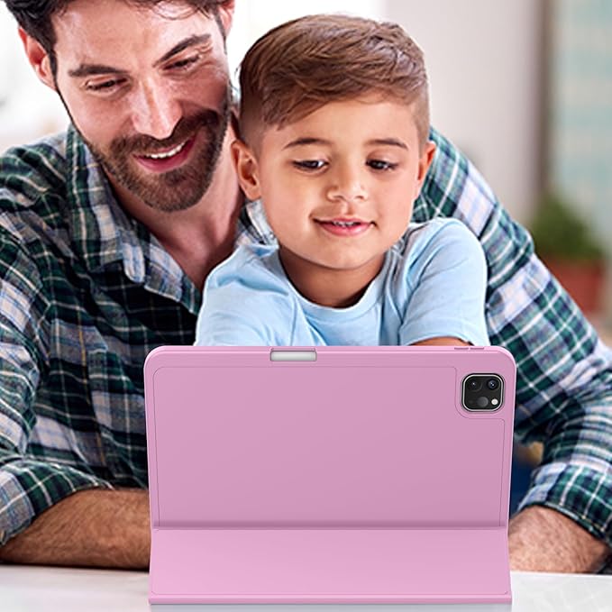 ZryXal New iPad Pro 13 Inch Case (M5) 2025 / (M4) 2024 with Pencil Holder Smart iPad Case [Support Pencil Pro and Pencil (USB-C)] Support Touch ID and Auto Wake/Sleep (Pale Violet Red)