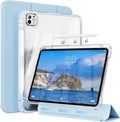 Case for iPad Air 13 Inch M3/M2 (2025/2024) &amp Pro 12.9 Inch 6th/5th/4th/3rd Generation 2022/2021/2020/2018 with Pencil Holder 2 in 1 Detachable Trifold Sliding Cover with Clear Back Shell Blue