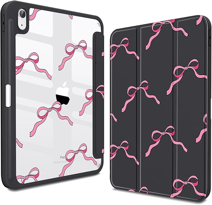 CISSOOK Case for iPad 11 Inch 2025 (A16) / 10.9 inch iPad 10th Generation 2022 with Apple Pencil Holder Auto Wake/Sleep Black Base with Pink Bow