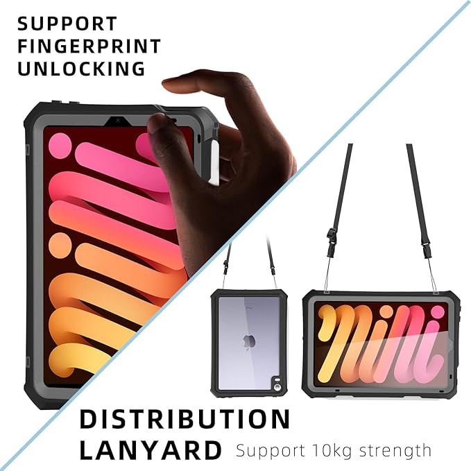 ShellBox Case for New 8.3 inch Apple iPad mini 7th/6th GenFull-Body Protector case with Magnetic Pencil Holder/Fingerprint Unlock for iPad mini7 &amp6 2024 ReleasedBlack