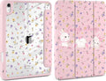 Case for iPad (A16) 11th Generation 11 inch 2025 /iPad 10th Gen 10.9 2022- Cute Patterns Light Pink Cover with Clear Back Shell Auto Wake Sleep Trifold Stand &amp Pencil Holder White Rabbit