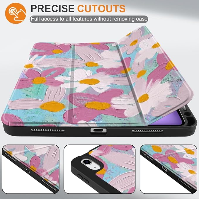 MEEgoodo for M4/M3/M2 iPad Air 11 inch Case 2026 2025 2024Case for iPad Air 5th Generation/iPad Air 4th Gen 10.9 inch 2022 2020 Tablet Cover with Soft TPU Back Shell Art Botanical Floral