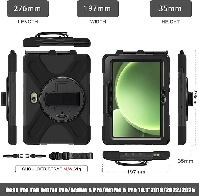 DreamerX for Samsung Galaxy Tab Active 5 Pro 2025/Active 4Pro 2022/Active Pro 2019 10.1 Case Heavy Duty Shockproof Silicone Drop Protection Cover with Handle 360° Stand Hand/Shoulder Strap Black