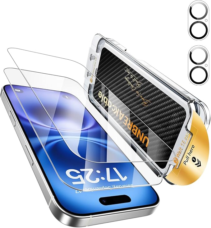 UNBREAKcable 2+2 Pack for iPhone 16 Screen Protector &amp Lens Protector [Military-Grade] [99% HD Clear] [Easy Install] 9H+ Shatterproof Tempered GlassBubble-Free &amp Anti-FingerprintCase Friendl