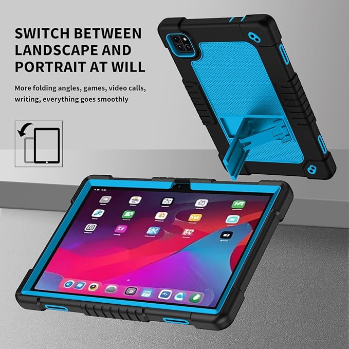 for Callsky-Tab Cpad 10 / Callsky-Tab Ctab 10 10.1 inch Tablet Case Kids Shockproof Cover with Kickstand Shoulder Strap and 2 Pcs Tempered Glass Screen Protector (BlackBlue+2Pcs)