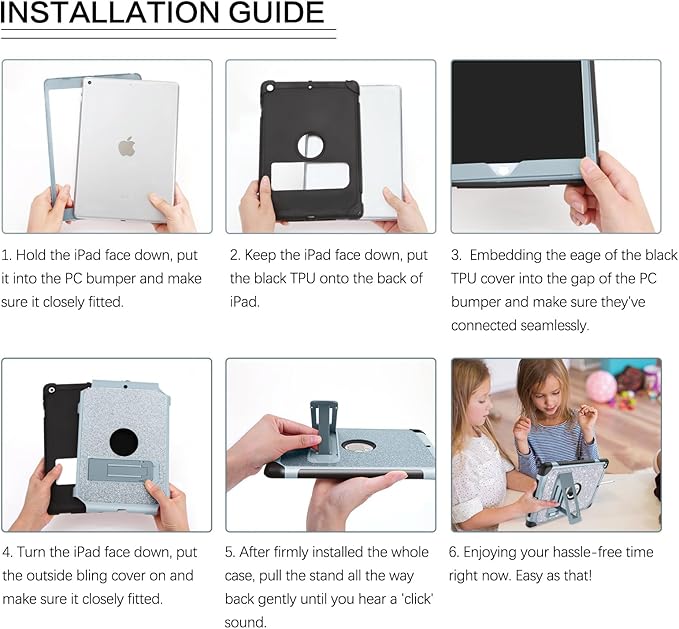 YINLAI Case for iPad 6th GenerationiPad 5th Generation CaseiPad 9.7 CaseGlitter Women Shockproof Drop Protection Cover with Kickstand iPad 9.7 inch iPad Air2 A1893/A1954/A1822/A1823Titanium Blue