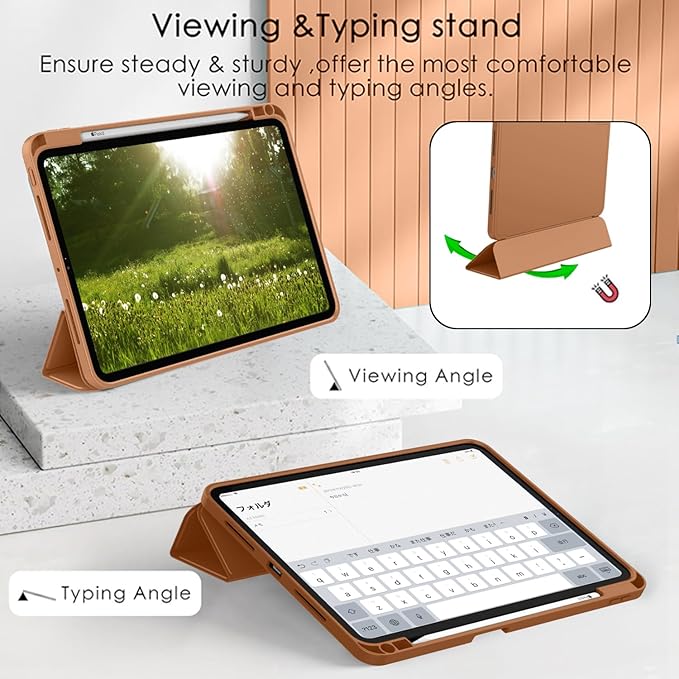 ZryXal iPad Pro 11 Inch Case (M5) 2025/ (M4) 2024 (Model: A2836/A2837/A3006) Trifold Stand Smart Cover with Pencil Holder and Soft TPU Back Auto Wake/Sleep (New Brown)