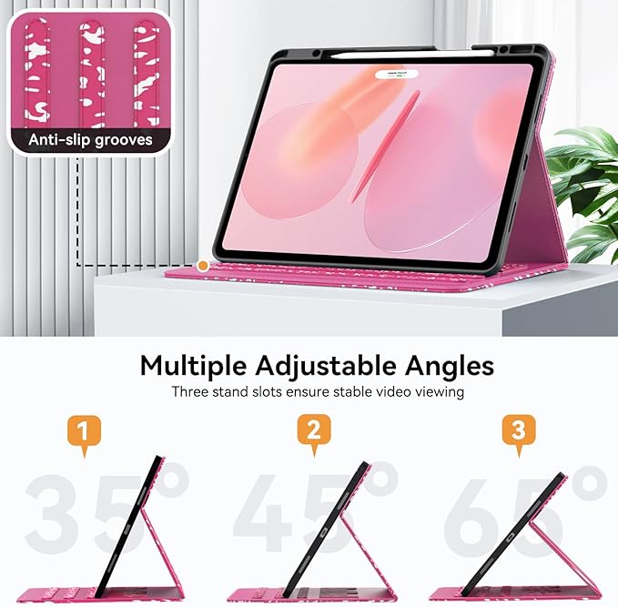 Case for New iPad Pro 12.9 inch 6th/5th/4th/3rd Generation 2022/2021/2020/2018 12.9'' ipad Pro Leather Cover 6/5/4/3 Gen with Pencil Holder Auto Wake/Sleep Composition Book Pink