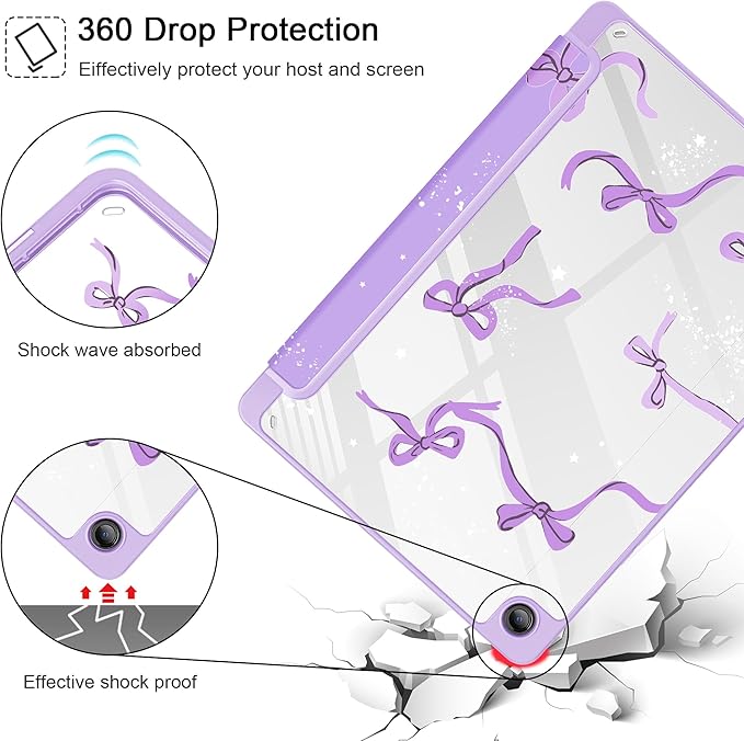 Tuiklol for Samsung Galaxy Tab A9+ Tablet 11” / A9+ Plus 2024 2023Buit-in S-Pen Holder with Clear Protective Cover Transparent Back Shell Auto Wake/Sleep Samsung Tab A9 Plus CoverBow-Purple