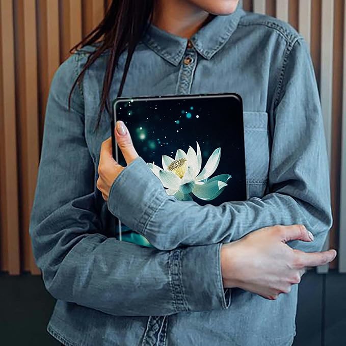 White Lotus Flower Pattern Case for Samsung Galaxy Tab S8 Plus 2022/S7 FE 2021/S7 Plus 2020 12.4 InchBFDHGQZC 360 Degree Rotating Stand Protective Cover with Auto Sleep/Wake