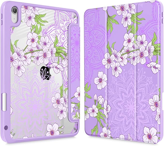 Mektron Case for 2026 iPad Air 13 inch M4 Cover Compatible 2025 iPad Air 13 inch M3 2024 iPad Air 13 inch M2 with Pencil Holder Shockproof Clear Shell Blossom Sakura-Purple