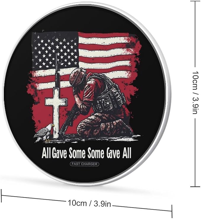U.S. Flag Soldier Memorial Day Fast Portable Charger 10W Funny Graphic Phone Charging Pad with USB Cable