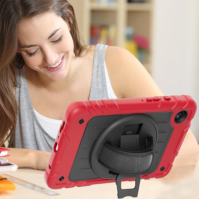 Case for Samsung Galaxy Tab A9 Case 8.7 Inch 2023 with 360 Rotating Hand Strap &amp Shoulder StrapProtective Case for Galaxy Tab A9 8.7 Tablet SM-X110/X115/X117 (Red+Black)