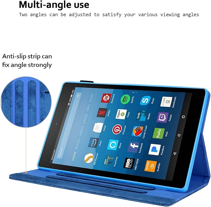 Folding Case for Amazon Fire HD 10 9th/7th/5th Gen Techcircle Smart Flip [Wake/Sleep] Solid PU Leather Protective Cover for All-New Kindle Fire HD 10.1 inch Tablet 2019/2017/2015 Release Blue