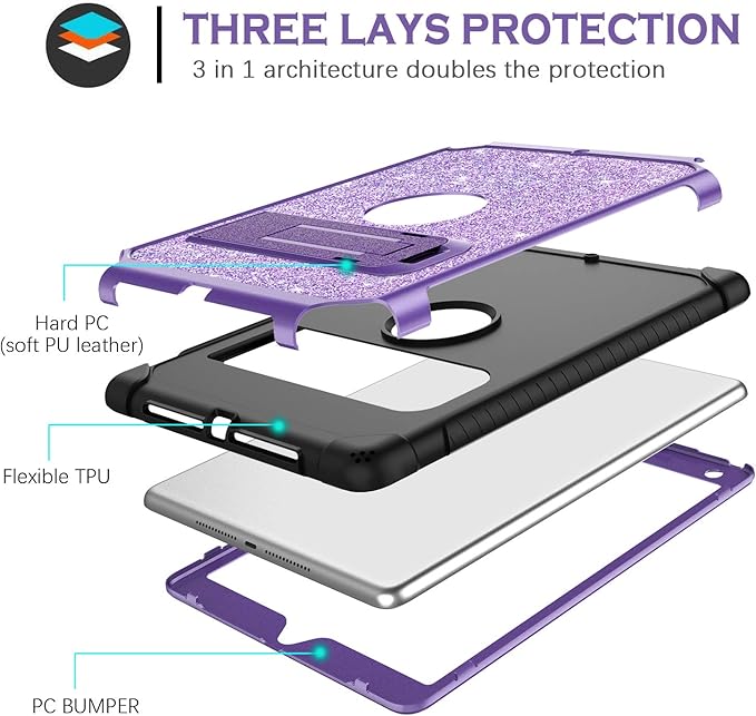YINLAI for iPad 6th 5th Generation Case 9.7-Inch 2018/2017 iPad Pro 9.7/iPad Air 2nd CaseGlitter Sparkle Women Girls Kids Kickstand Shockproof Protective A1893/A1954/A1822/A1823 Tablet CoverPurple