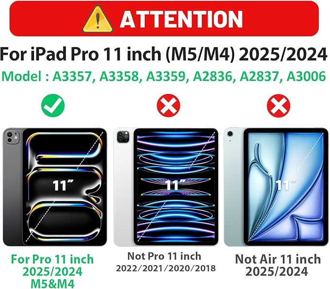 HXCASEAC for iPad Pro 11 Inch Case (M5/M4) 2025/2024 Shockproof Design with Pencil Holder Protector Rotating Stand Hand Strap Heavy Duty Protective iPad Pro11 6th/5th Generation Cover Black