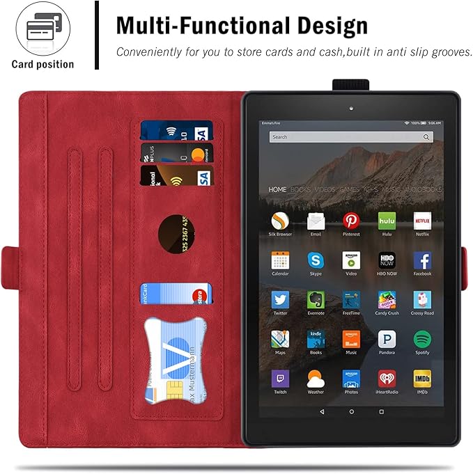 Case for Fire HD 10 Tablet 9th/7th/5th Generation 2019/2017/2015 Release Multiple Angles Viewing Stand Cover Soft TPU Back Cover with Pen Holder and Auto Wake/Sleep Red