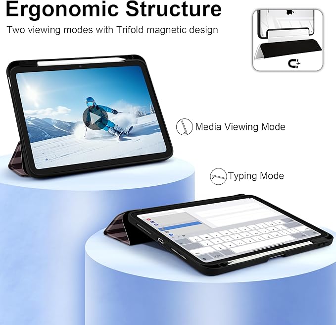 DONGKE for iPad Pro 11-Inch Case (M5 2025 / M4 2024) 6th/5th Generation [Auto Sleep/Wake &amp Pencil Pro Holder] Clear Acrylic Back Smart Trifold Stand Cover Brown Stripes