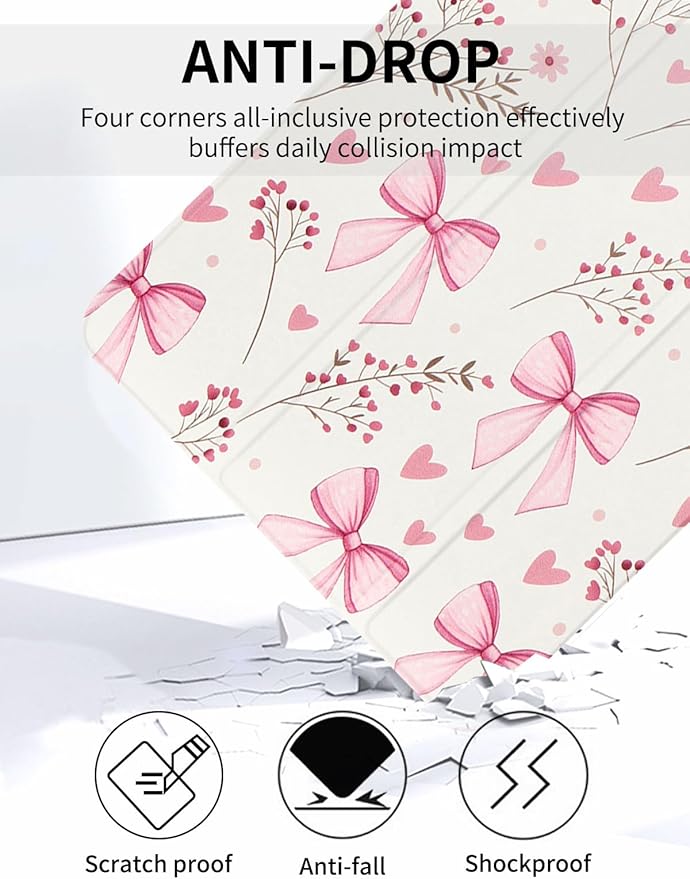 Fycyko Trifold Stand Case for iPad 10.2 InchiPad 9th/8th/7th Generation 2021/2020/2019 Aesthetic Pink Bowknot Flower Pattern with Pencil Holder Shockproof Protective CoverBlossom