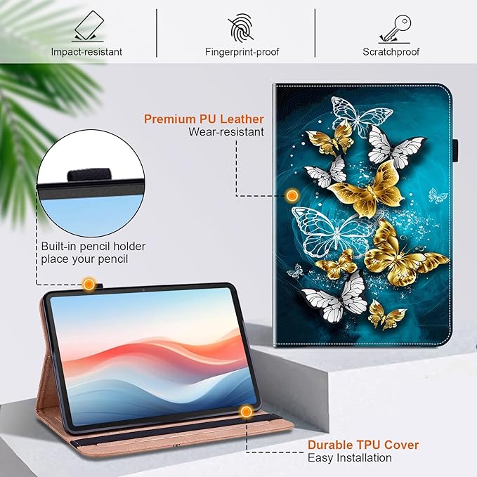 Case for Amazon Fire HD 10 and 10 Plus Tablet (13th/11th Generation 2023/2021 Release) with Multi-Angle Stand and Pen Holder Green Butterfly