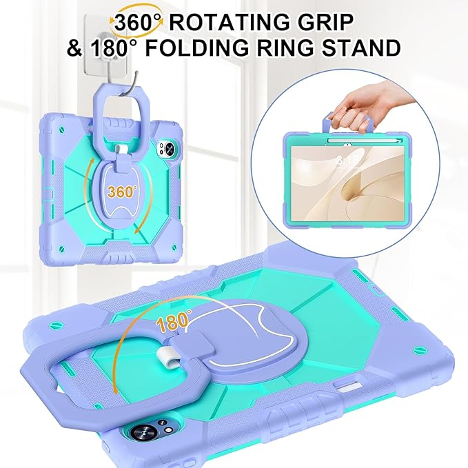 Shoulder Strap Tablet Case for Huawei MatePad Air (2024) 12.0 inch Heavy Duty Shockproof Protective Cover with Kickstand Handle Shoulder Strap for Women Man Lotus Purple Mint Green