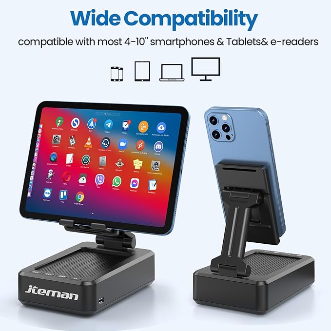 JTEMAN Phone Stand with Wireless Bluetooth Speaker HD Surround Sound Bluetooth Speaker for Desk Perfect for Home Kitchen Gadgets GiftsCompatible with iPhone/ipad/Samsung Galaxy(Blue)