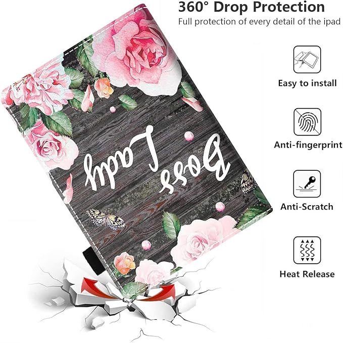 Case for Amazon Kindle Fire HD 10 &amp 10 Plus Tablet 10.1 (13th/11th Generation 2023/2021 Release) - PU Leather Folio Case with Smart Auto Wake/Sleep Floral Quote Boss Lady
