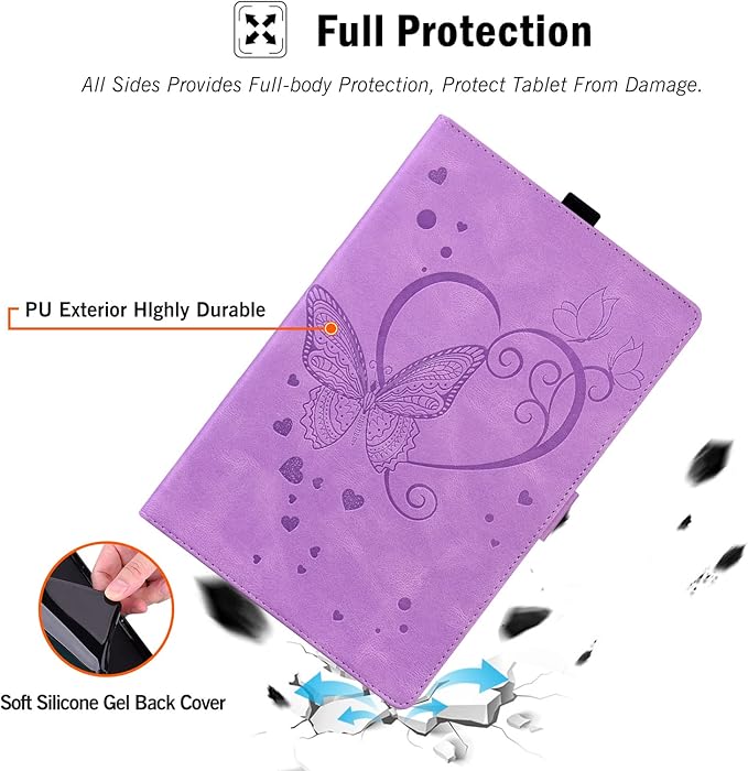 Case for Fire HD 10 Tablet 9th/7th/5th Generation 2019/2017/2015 Release Multiple Angles Viewing Stand Cover Soft TPU Back Cover with Pen Holder and Auto Wake/Sleep Purple