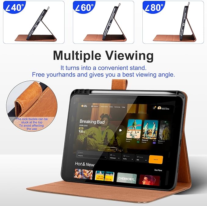 Genuine Leather Case for iPad mini 7th/6th Gen 8.3 inch Premium Folio Cover with Apple Pencil Holder Auto Wake/Sleep Adjustable Stand &amp Magnetic Closure Yellow Brown