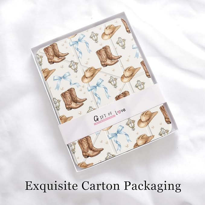 Cute Western Cowboy Bow for iPad Air5/Air4 Case with Pencil Holder Auto Sleep/Wake White Leather Acrylic Back Detachable Cover for iPad 10.9 Inch 2022/2020