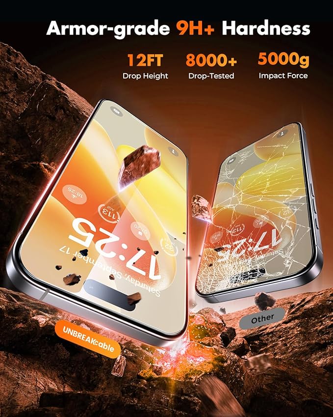 UNBREAKcable iPhone 16 Plus Screen Protector [3-Pack] Tempered Glass with Auto-Align Tech for Easy Install 9H+ Hardness Anti-Fingerprint Ultra-Clear Full-Coverage Protection 6.7-Inch