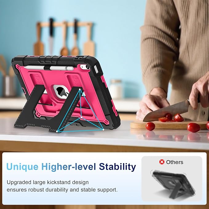 WESOROL Case for iPad A16 11th Generation 11 Inch (2025) iPad 10th Generation 10.9 Inch (2022)i Pad A16 Case Military Grade Shockproof Cases with Pencil Holder Shoulder StrapBlack Pink