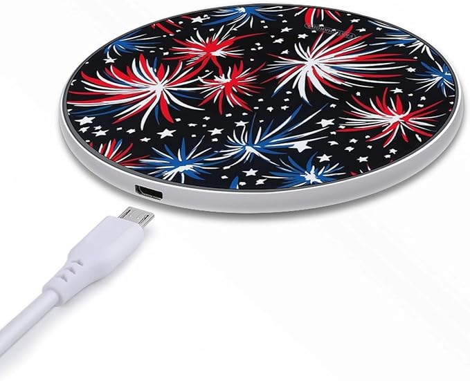 United States Fireworks 4th of July Phone Charger Magnetic Charging Pad Anti-Slip with USB Cable