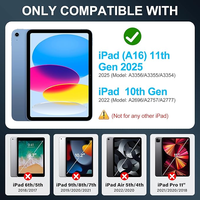 for iPad (A16) 11th Generation 11 Inch 2025/iPad 10th Generation 10.9 Inch 2022 Case with Screen Protector 360°Rotating StandPencil Holder Shoulder Strap Cover A16 iPad Case KidsColourful