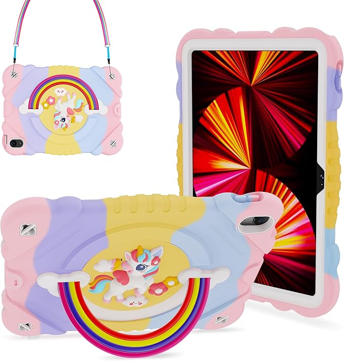 XZC Case for iPad (A16) 11th Generation 11 Inch 2025/ iPad 10th Generation 10.9 Inch 2022 Unicorn Heavy Duty Shockproof Rugged Cover with Built-in Stand/Strap (Rainbow)