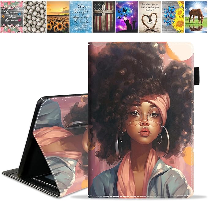 Case for All-New Amazon Kindle Fire HD 10 &amp 10 Plus Tablet (13th/11th Generation 2023/2021 Release) 10.1 - Premium PU Leather Stand Cover with Smart Auto Wake African American Girl