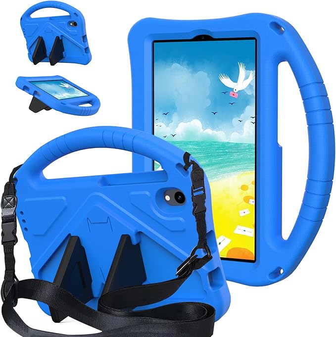 Compatible with Walmart Onn 11 Inch Pro 2024 Model 100146660 Lightweight Soft EVA Bumper Case with Adjustable Strap Stand &amp Handle Drop Protection Case for Kids (Blue)