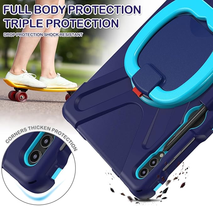 BATYUE Case for Samsung Galaxy Tab S10+ /S9 FE+ /S9+ /S8+ /S7+ /S7 FE 5G 12.4 inch Shockproof Protective Tablet Case with Shoulder Strap Kickstand Navy Blue