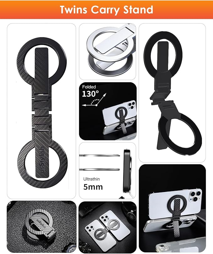 Twins Carry: Magnetic Dual-Phone Holder for iPhone &amp Android | Lightweight Solution for Professionals Travelers &amp Gamers | Manage 2 Mobile Phones for Work Personal Use (Carbon Fiber Mini)