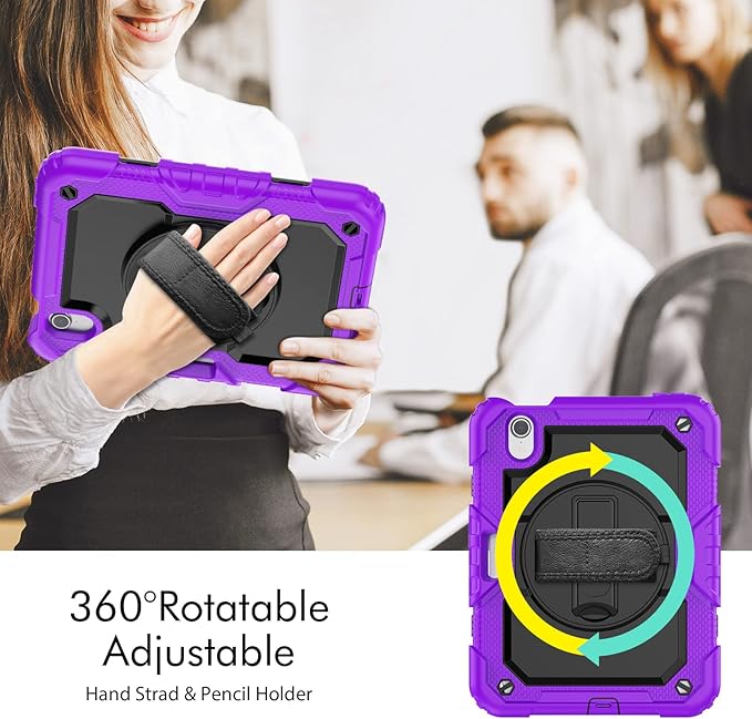 Case for iPad mini 7 (A17 Pro) 2024/ Mini 6 8.3'' with Pencil Holder Screen Protector [360 Rotating Hand Strap] &ampStand &ampShoulder Strap Shockproof Case for iPad mini 7th/6th Generation Purple