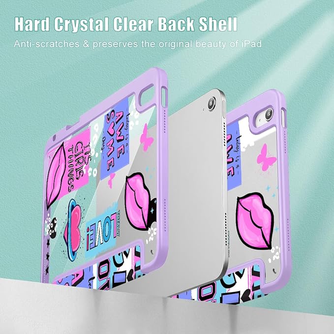 May Chen for iPad (A16) 11th Generation Case 11 Inch 2025 iPad 10th Gen Case 2022 10.9 inch Built-in Pencil Holder with Shockproof Cover Clear Back Shell Auto Wake/Sleep Girls calligraphic