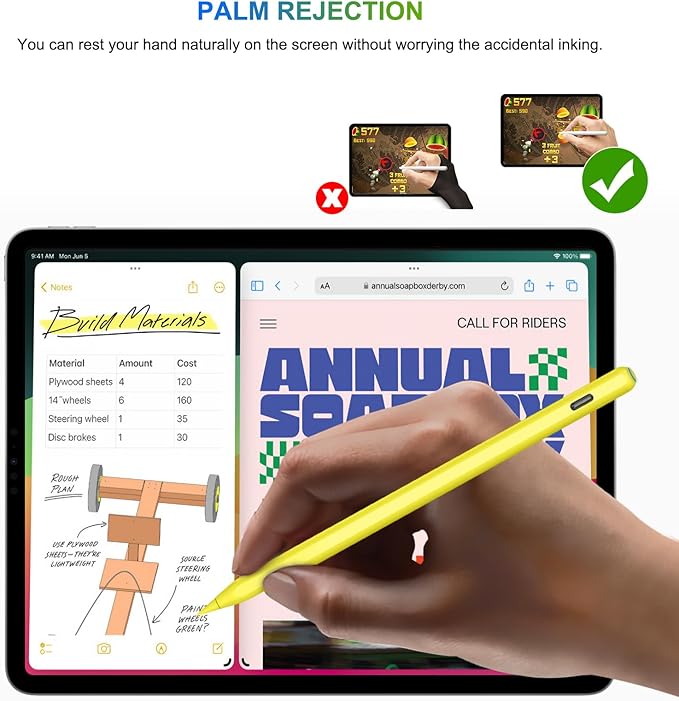 Pencil 2nd Generation Wireless Charging HATOKU Pencil for iPad with Tilt &amp Palm Rejection Magnetic Stylus Pen for ipad Air M3/3/4/5 iPad mini 5/6 ipad 6/7/8/9/10/11 Gen ipad Pro 11/12.9 (Yell