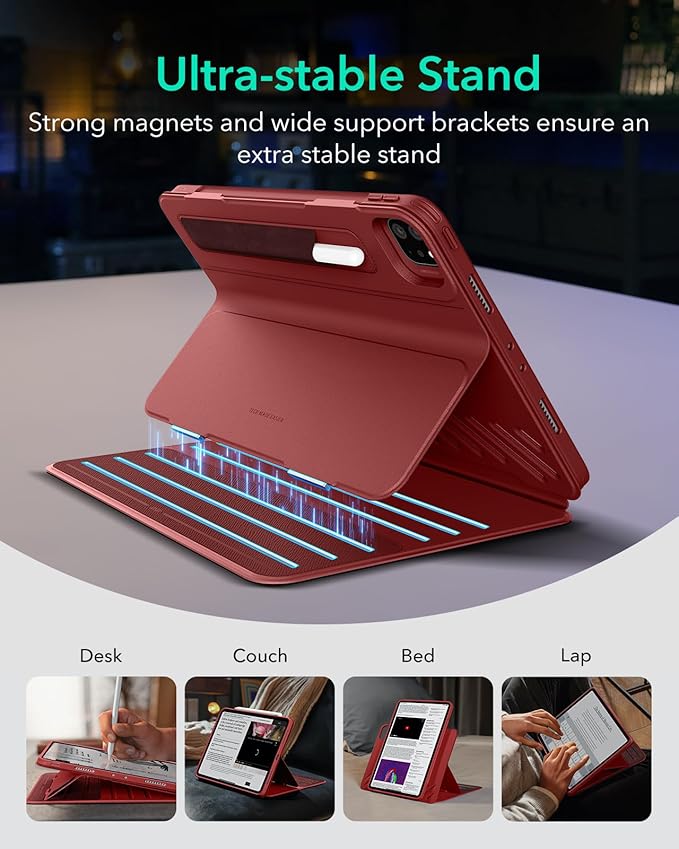 ESR for iPad Pro 12.9 Case (6th/5th Generation 2022/2021) Removable Magnetic Cover Adjustable Portrait/Landscape Stand with Raised Display View 9 Standing Angles Shift Series Red